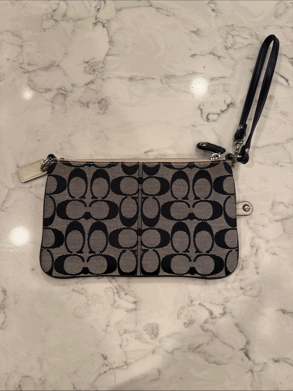 Coach Signature Canvas Wristlet in Black and Cream - Picture 2 of 2